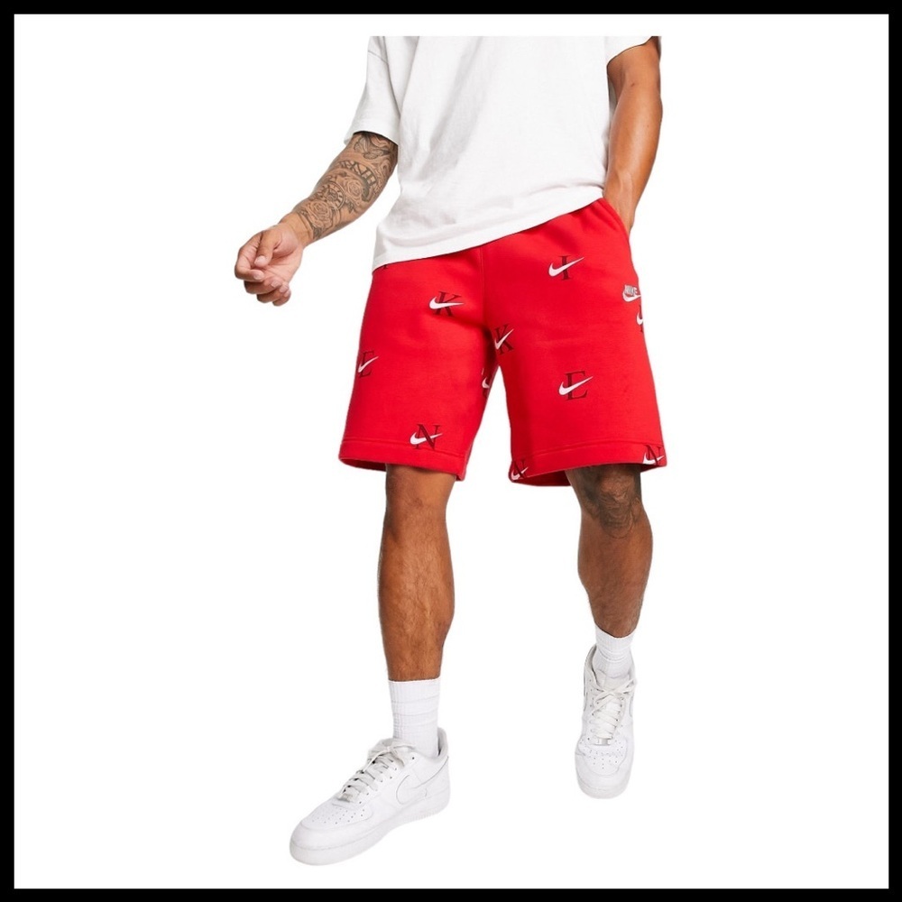 NIKE Monogram Print Athletic Shorts in University Red